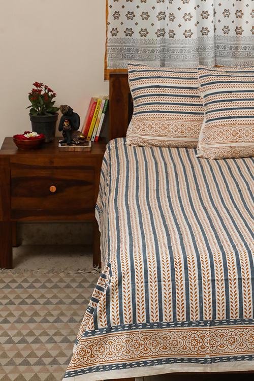 Sootisyahi 'Spring Creepers' Handblock Printed Cotton Bedsheet - SootiSyahi