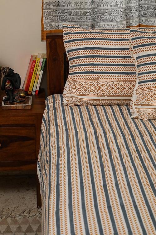 Sootisyahi 'Spring Creepers' Handblock Printed Cotton Bedsheet - SootiSyahi