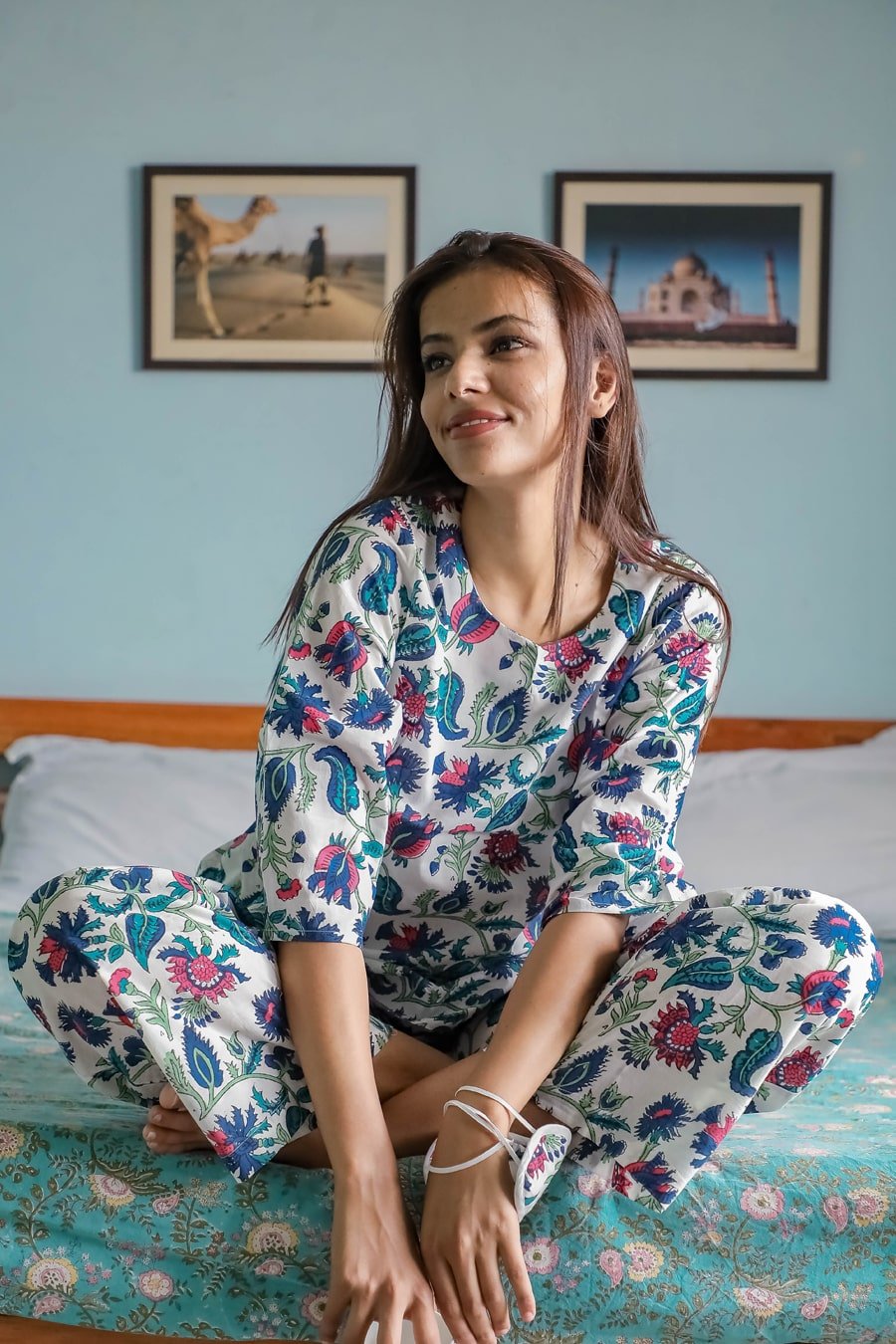 Sootisyahi 'Spring Whisper ' Azofree Handblock Printed Pure Cotton Night Suit - SootiSyahi