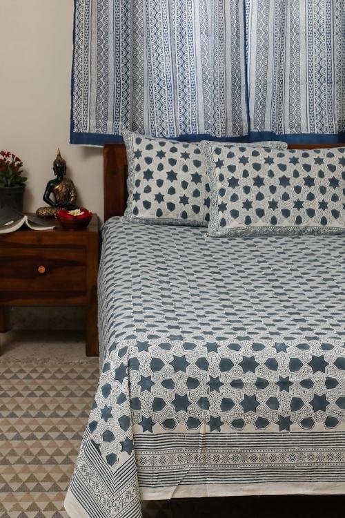 Sootisyahi 'Star Dreams' Handblock Printed Cotton Bedsheet - SootiSyahi