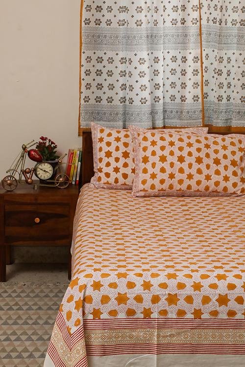 Handblock Printed Cotton Bed Sheets Online SootiSyahi Stars of Autumn