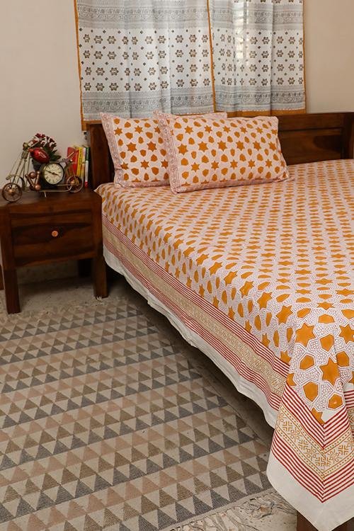 Sootisyahi 'Stars of Autumn' Handblock Printed Cotton Bedsheet - SootiSyahi