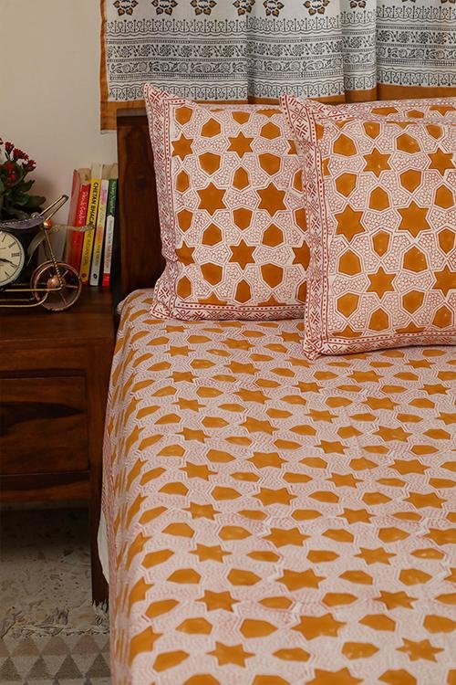 Sootisyahi 'Stars of Autumn' Handblock Printed Cotton Bedsheet - SootiSyahi