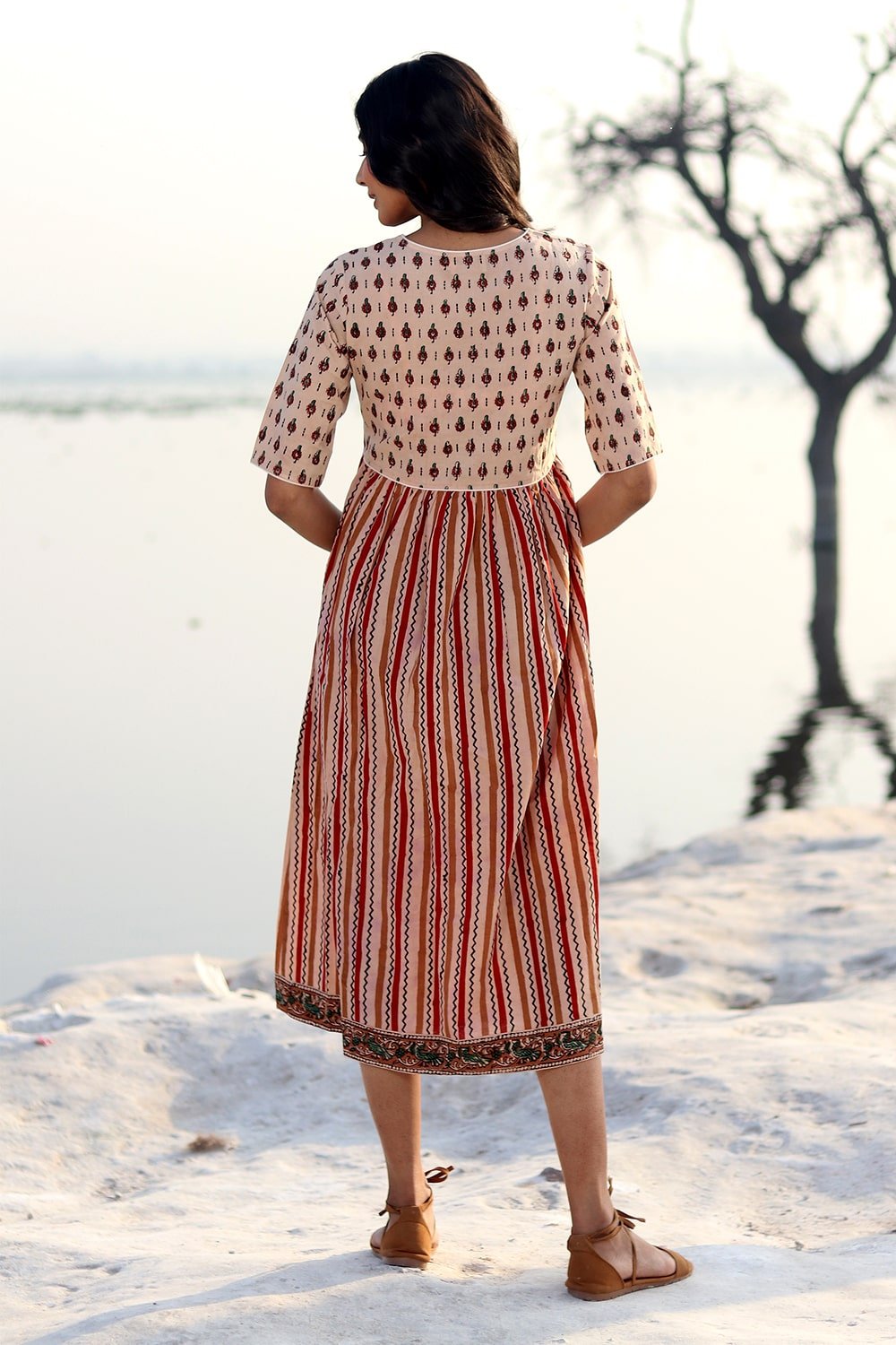 SootiSyahi 'Stripe Garden' Cotton Dress - SootiSyahi