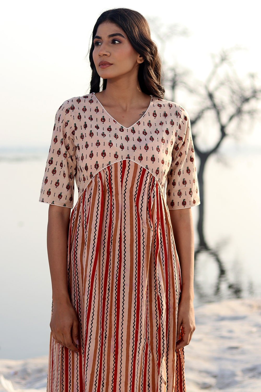 SootiSyahi 'Stripe Garden' Cotton Dress - SootiSyahi