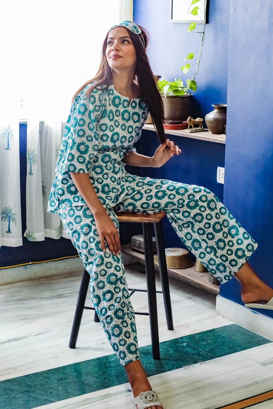 Sootisyahi 'Summer Glory ' Azofree Handblock Printed Pure Cotton Night Suit - SootiSyahi