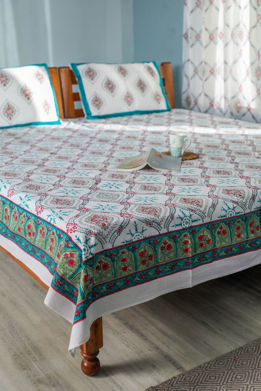 SootiSyahi 'Summer Window' Handblock Printed Cotton Bedsheet - SootiSyahi