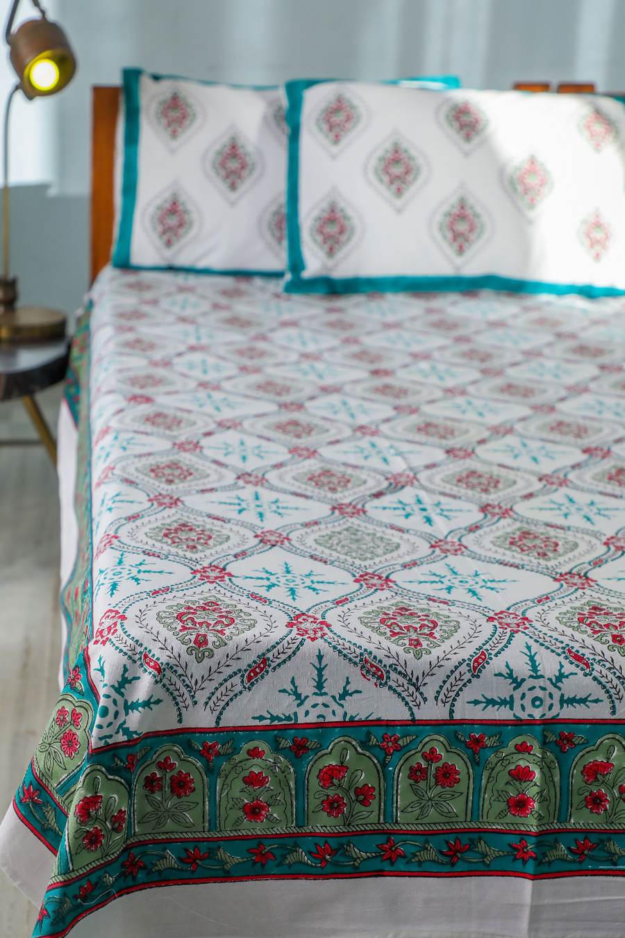 SootiSyahi 'Summer Window' Handblock Printed Cotton Bedsheet - SootiSyahi