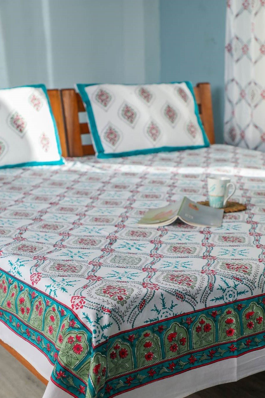 SootiSyahi 'Summer Window' Handblock Printed Cotton Bedsheet - SootiSyahi