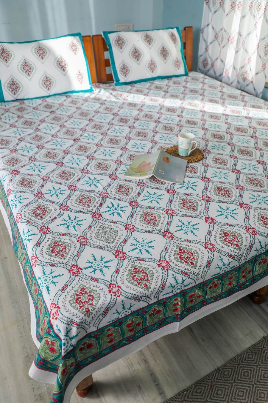 SootiSyahi 'Summer Window' Handblock Printed Cotton Bedsheet - SootiSyahi