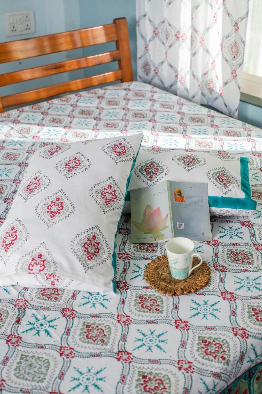 SootiSyahi 'Summer Window' Handblock Printed Cotton Bedsheet - SootiSyahi