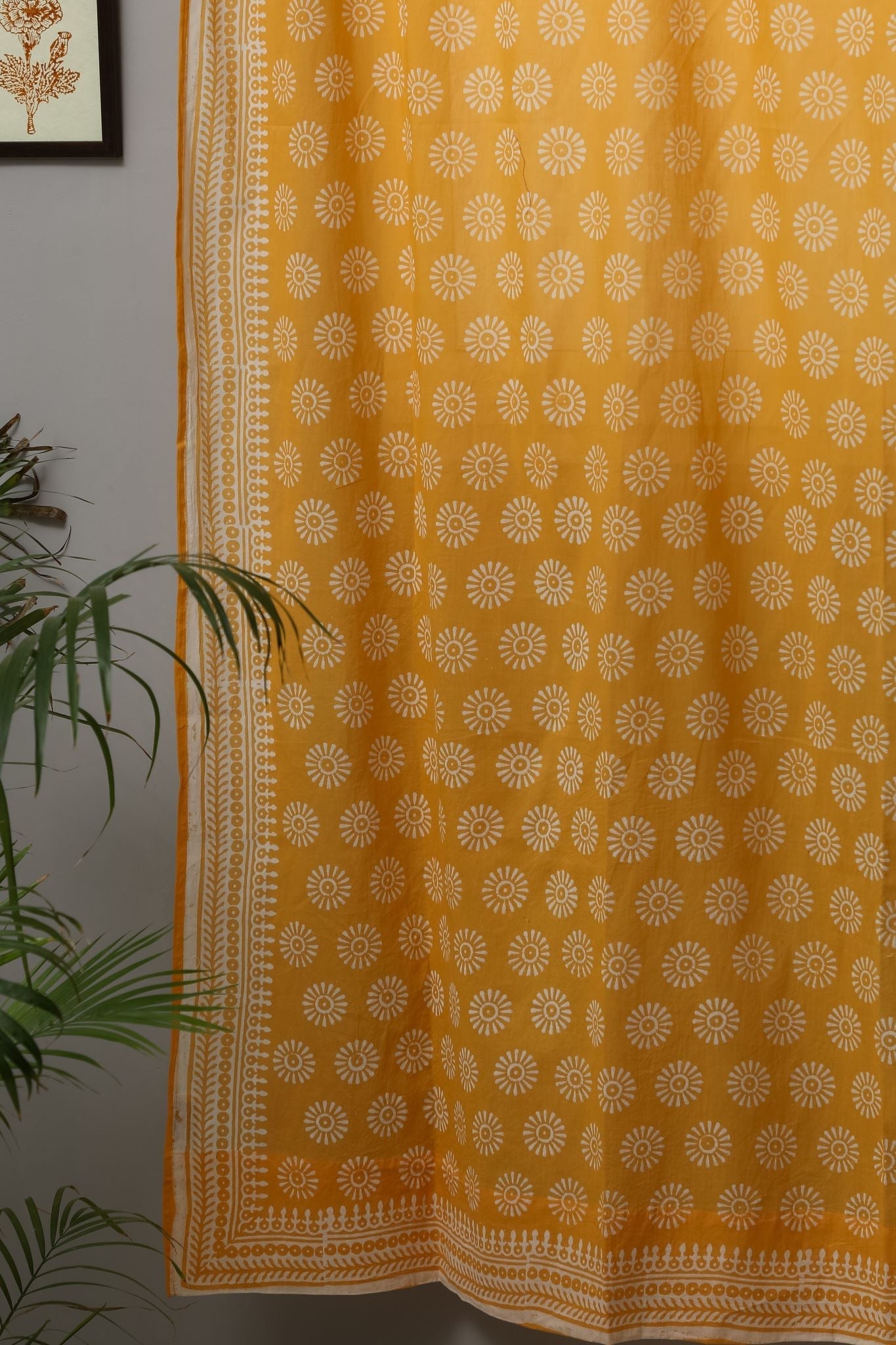 SootiSyahi 'Sunflowe' Handblock Printed Cotton Door Curtain - SootiSyahi