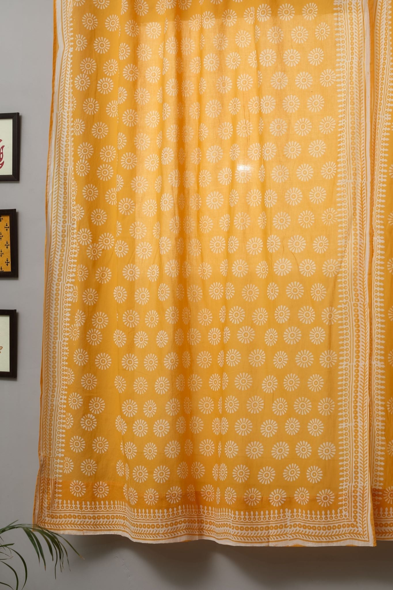SootiSyahi 'Sunflower' Handblock Printed Cotton Window Curtain - SootiSyahi