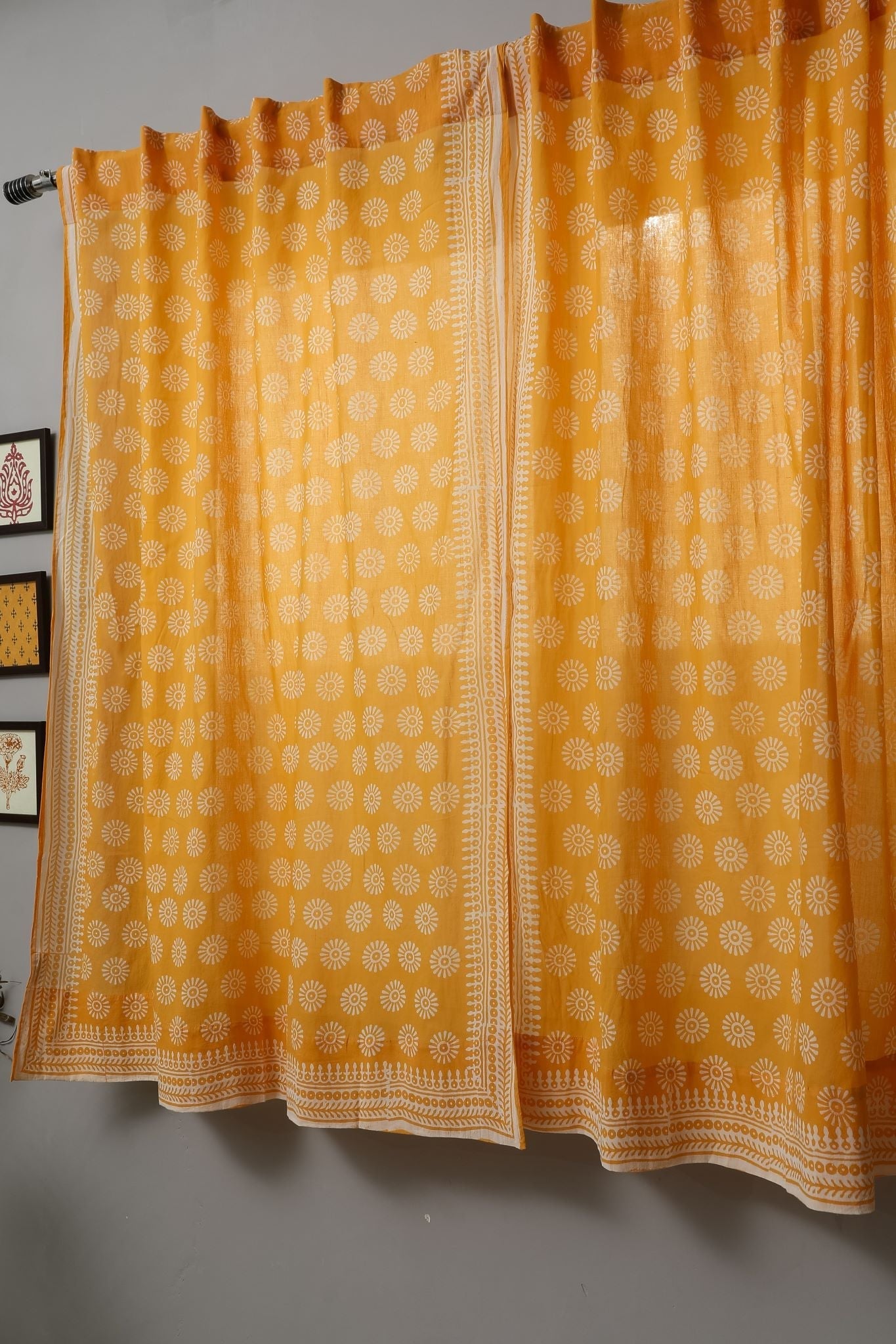 SootiSyahi 'Sunflower' Handblock Printed Cotton Window Curtain - SootiSyahi