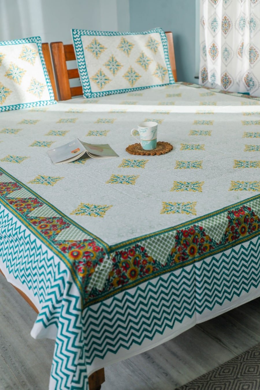 SootiSyahi 'Sweet Magnolia' Handblock Printed Cotton Bedsheet - SootiSyahi