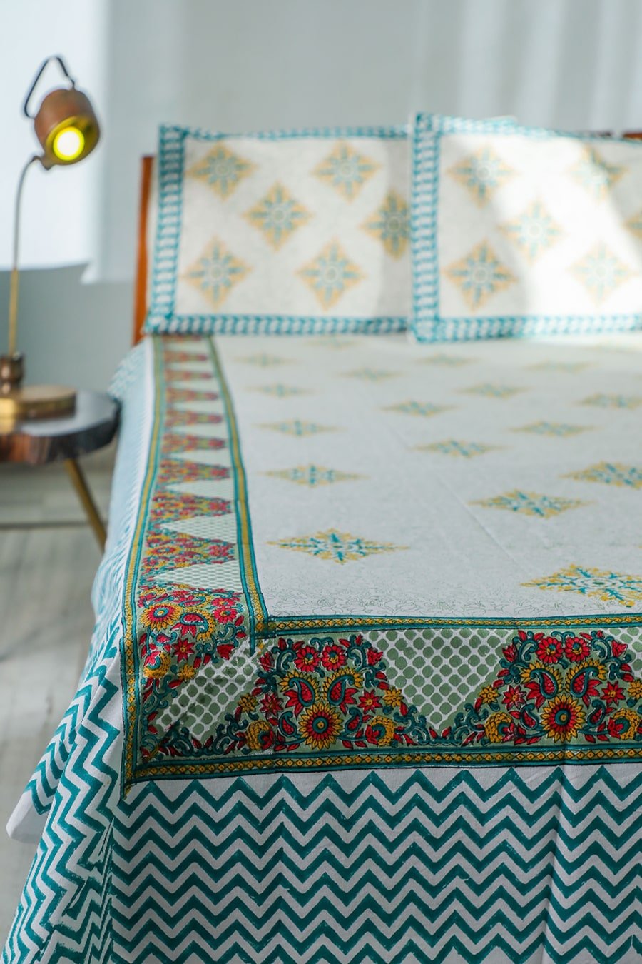 SootiSyahi 'Sweet Magnolia' Handblock Printed Cotton Bedsheet - SootiSyahi