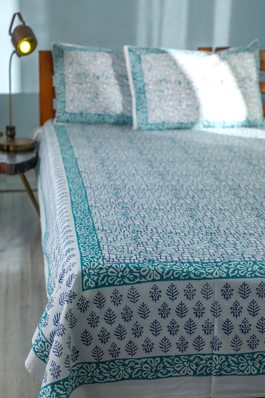 SootiSyahi 'Tales of fly' Handblock Printed Cotton Bedsheet - SootiSyahi