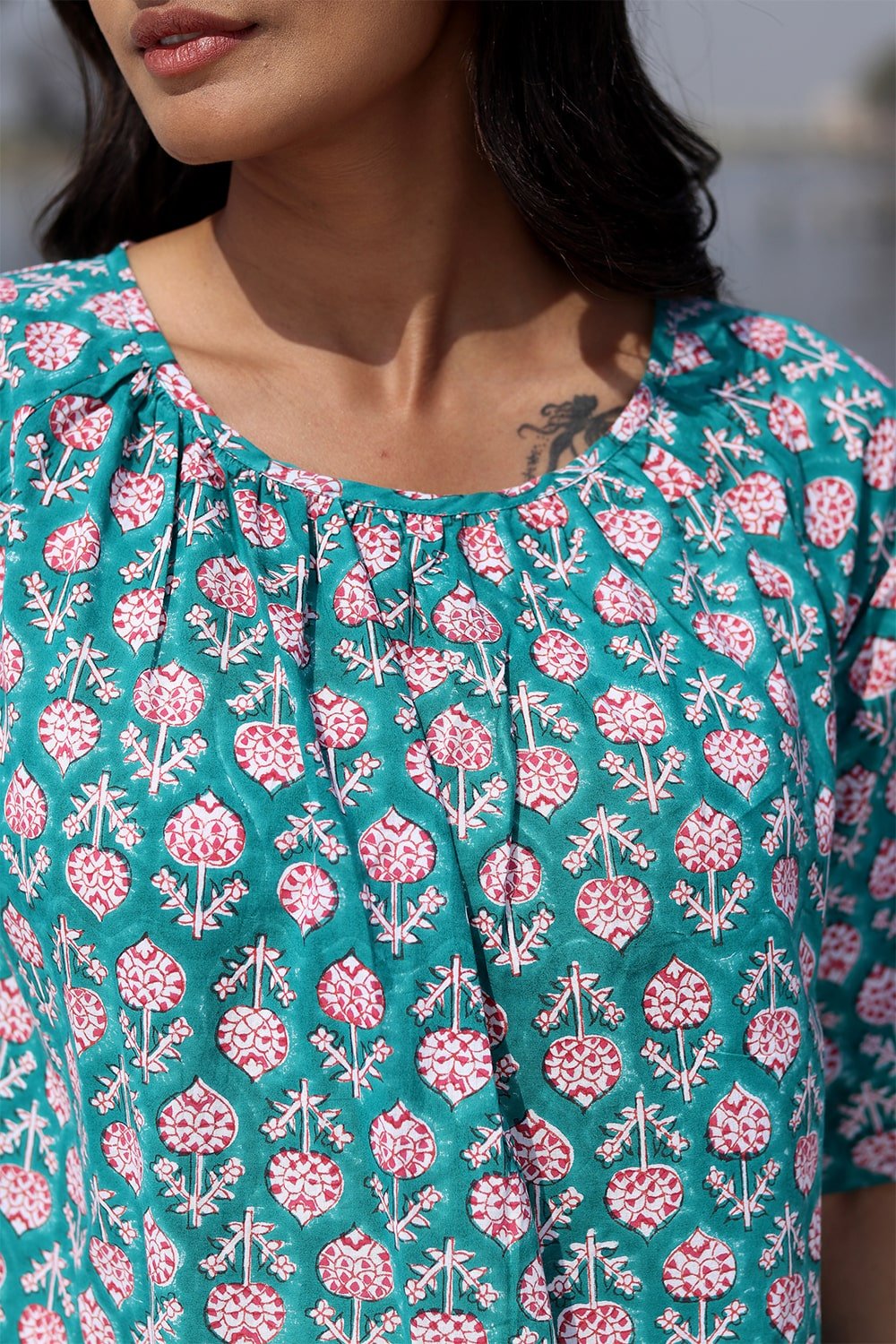 SootiSyahi 'Teel Feather' Block Printed Cotton Top - SootiSyahi