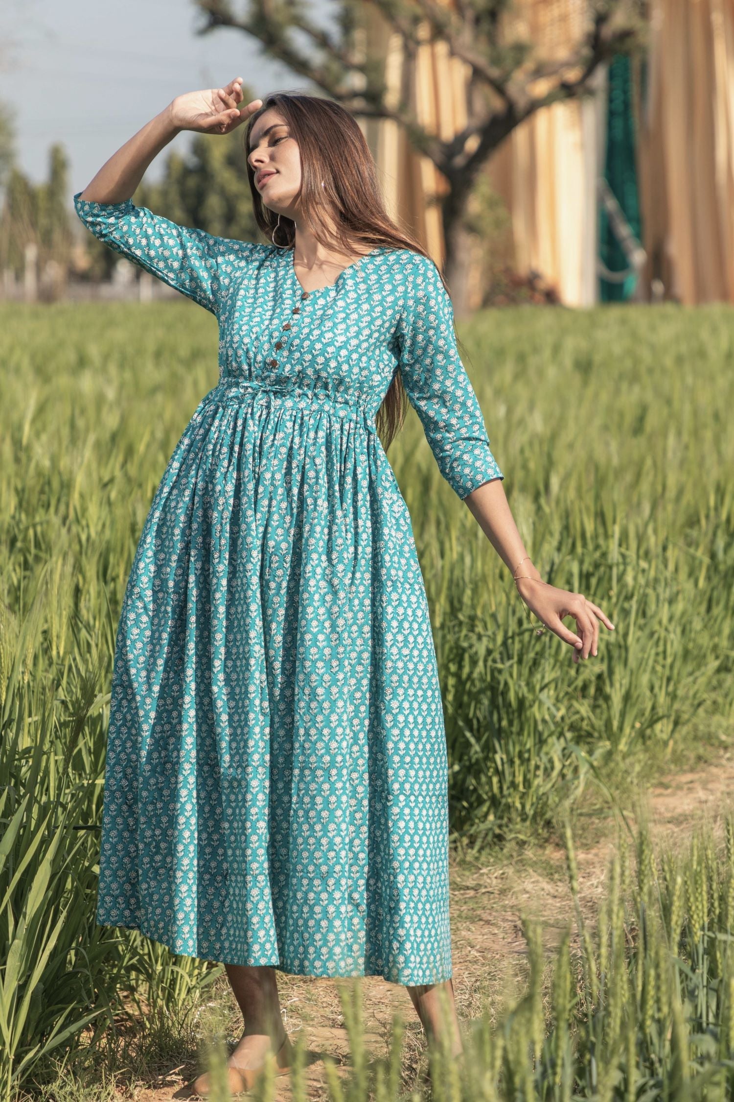 Sootisyahi 'Teel-n-Feel' Azofree Handblock Printed Pure Cotton Dress - SootiSyahi