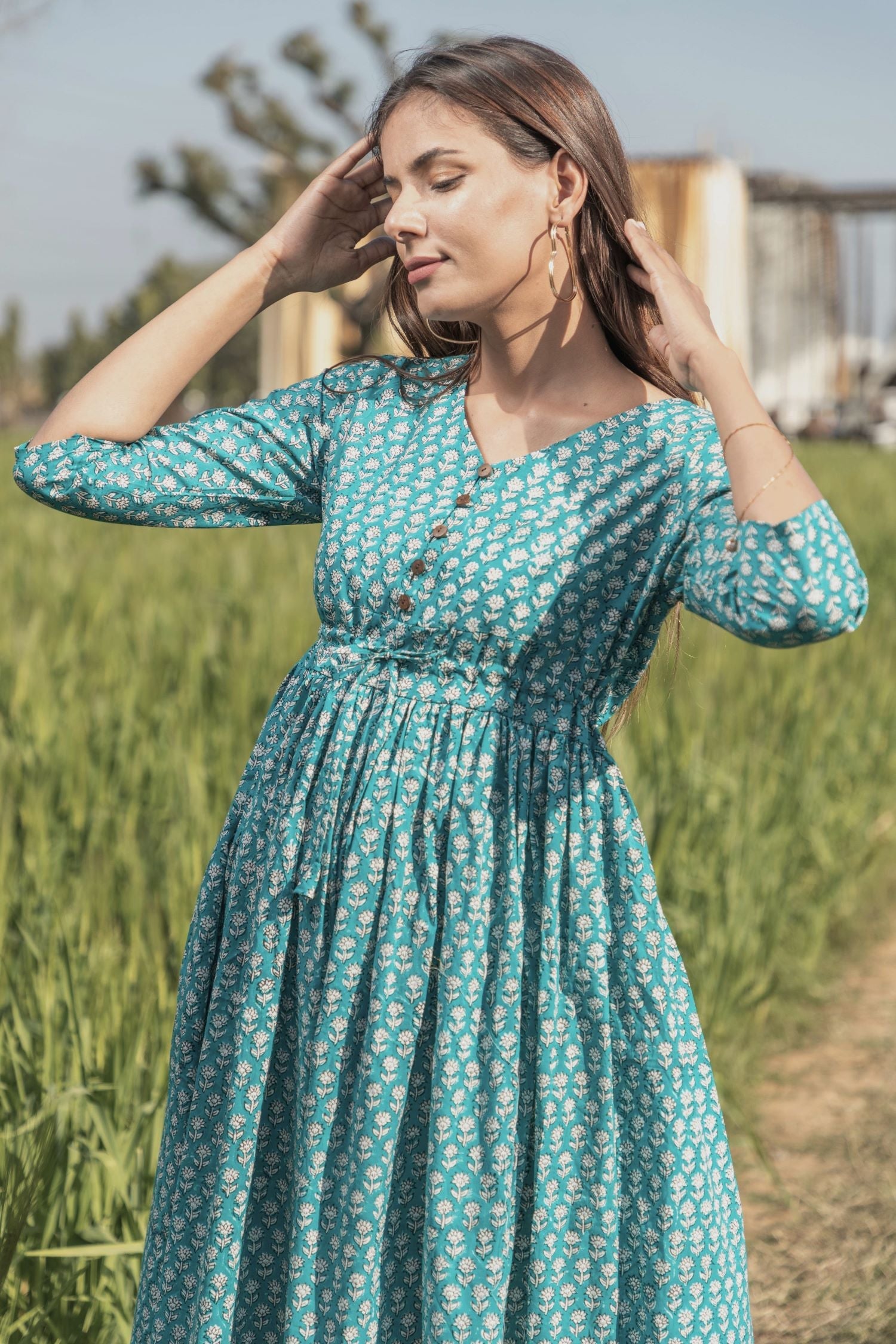 Sootisyahi 'Teel-n-Feel' Azofree Handblock Printed Pure Cotton Dress - SootiSyahi