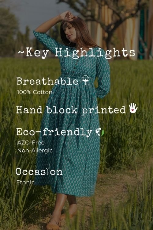 Sootisyahi 'Teel-n-Feel' Azofree Handblock Printed Pure Cotton Dress - SootiSyahi
