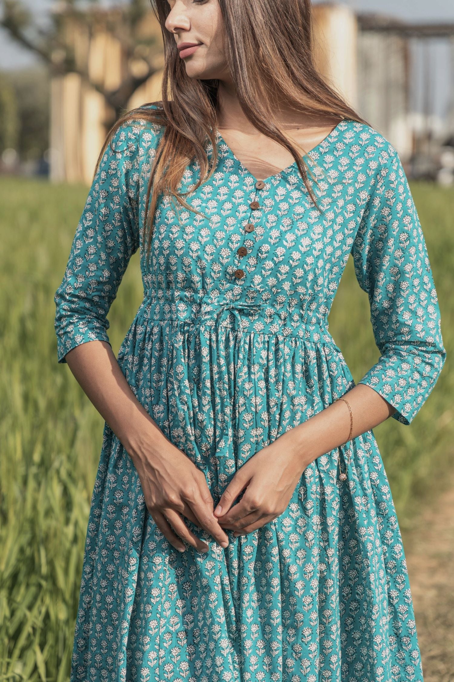 Sootisyahi 'Teel-n-Feel' Azofree Handblock Printed Pure Cotton Dress - SootiSyahi