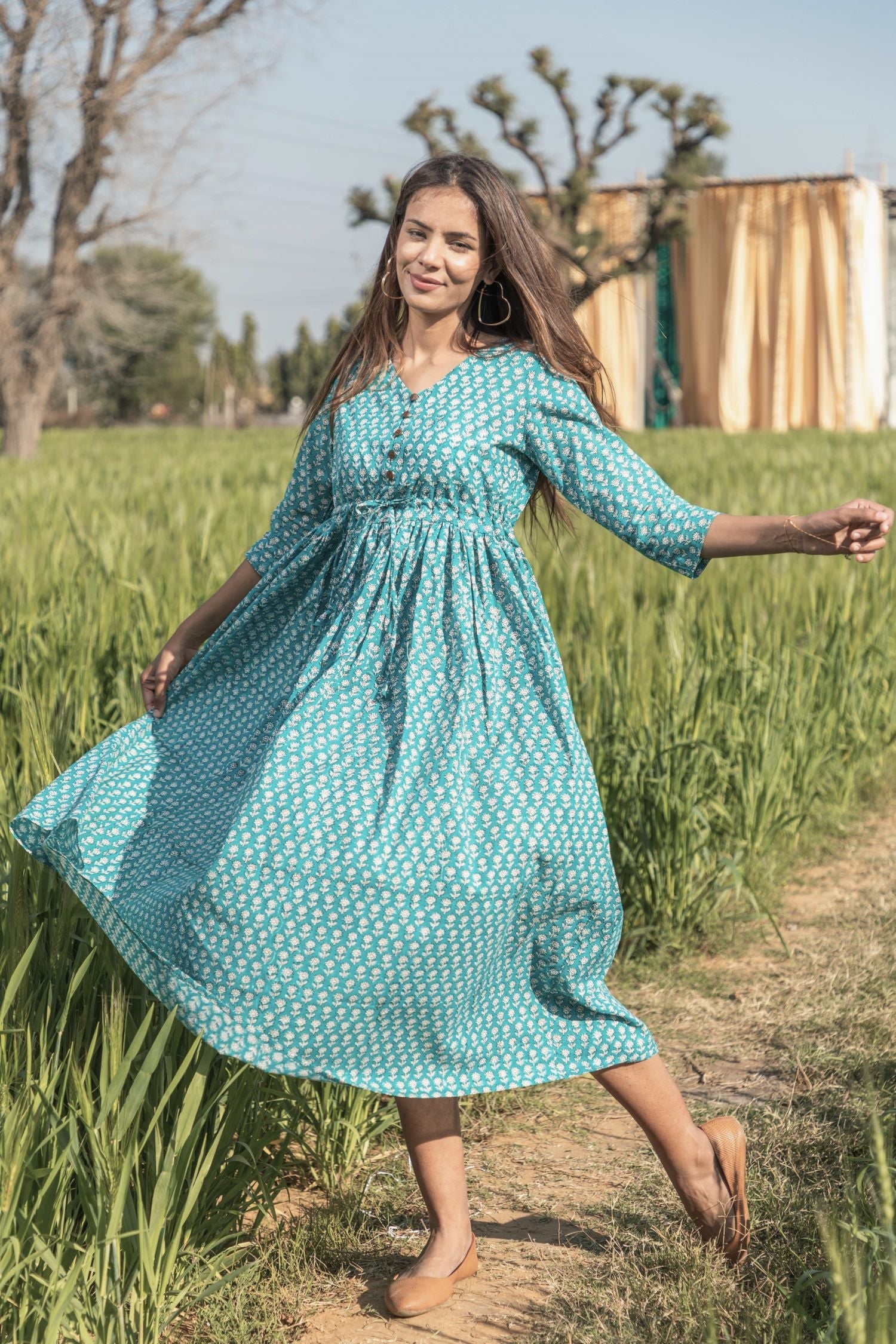 Sootisyahi 'Teel-n-Feel' Azofree Handblock Printed Pure Cotton Dress - SootiSyahi