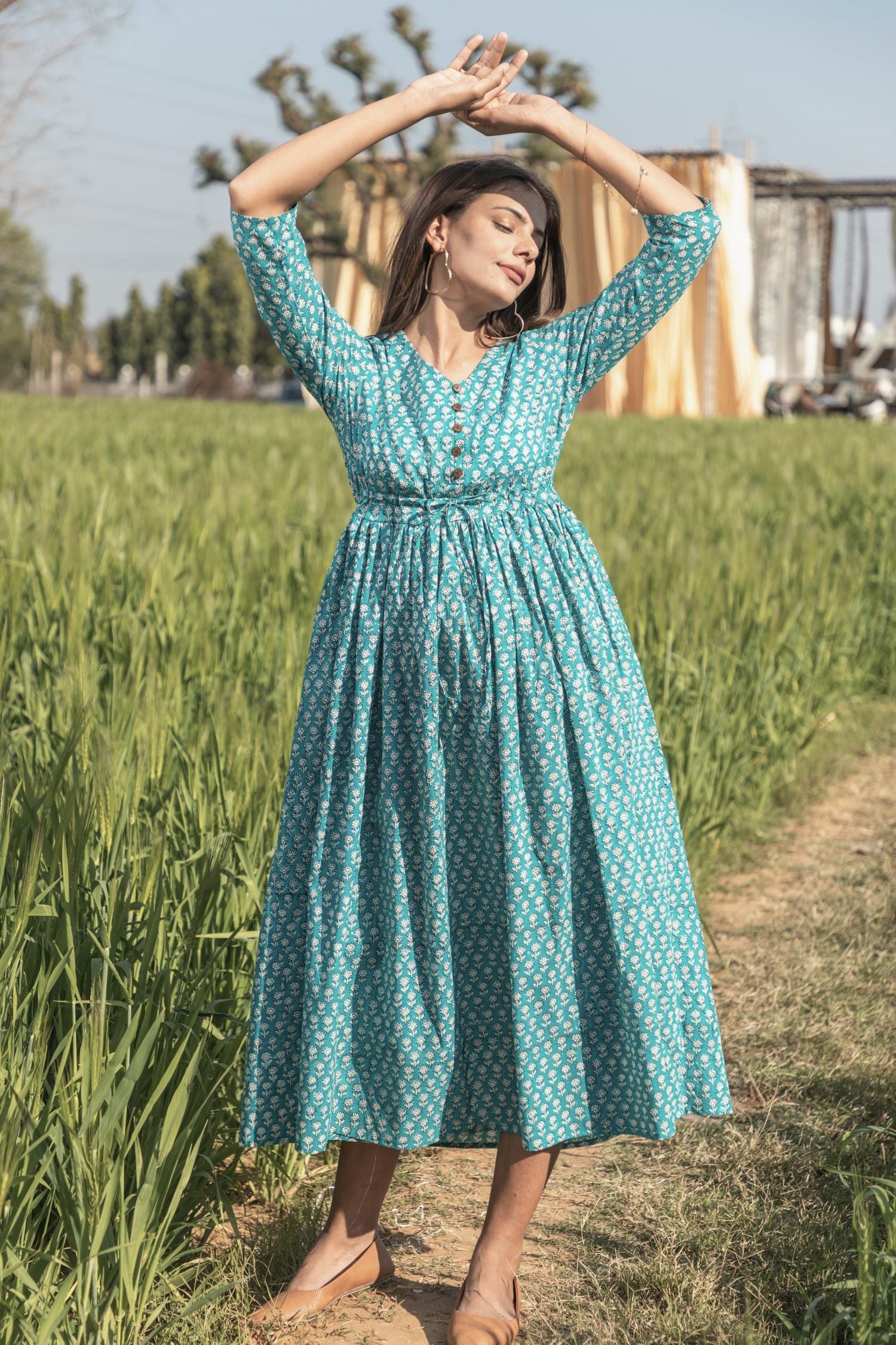 Sootisyahi 'Teel-n-Feel' Azofree Handblock Printed Pure Cotton Dress - SootiSyahi