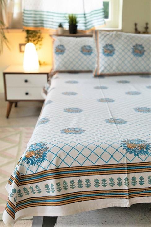 Sootisyahi 'The Garden Fence' Handblock Printed Cotton Bedsheet - SootiSyahi