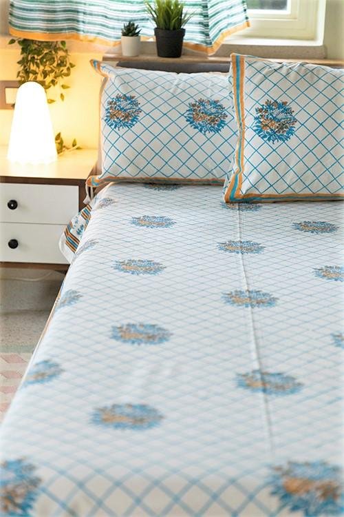 Sootisyahi 'The Garden Fence' Handblock Printed Cotton Bedsheet - SootiSyahi
