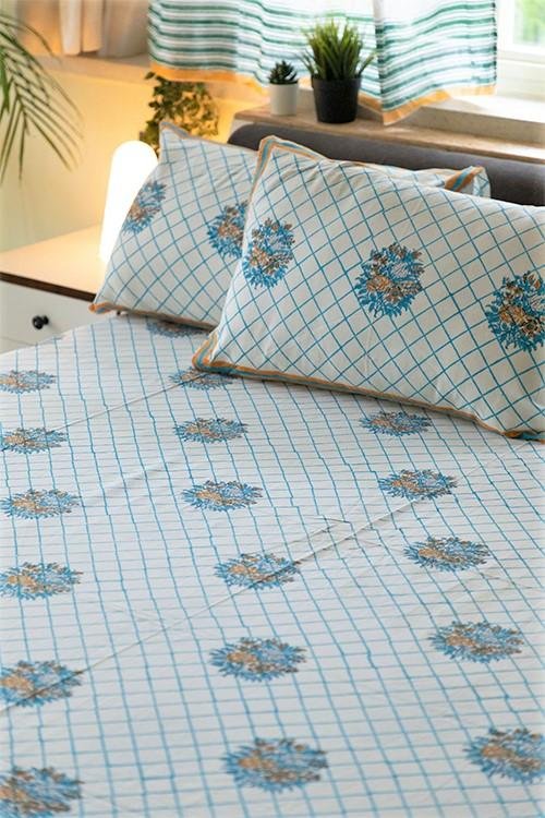 Sootisyahi 'The Garden Fence' Handblock Printed Cotton Bedsheet - SootiSyahi