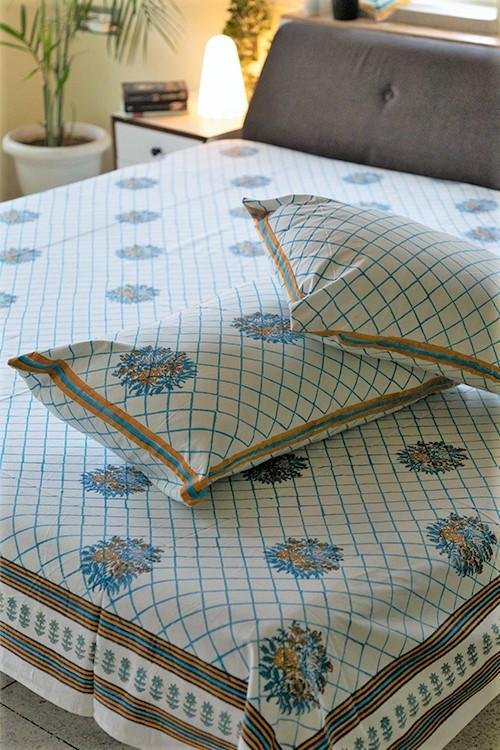Sootisyahi 'The Garden Fence' Handblock Printed Cotton Bedsheet - SootiSyahi