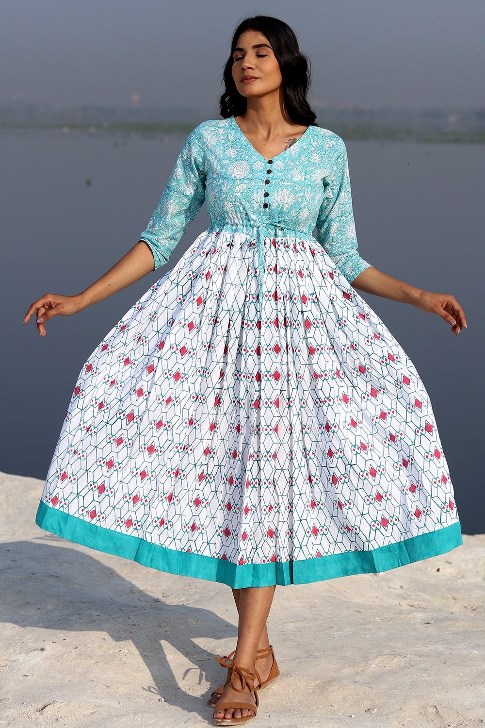 SootiSyahi 'The Geometrical Fusion ' Cotton Dress - SootiSyahi