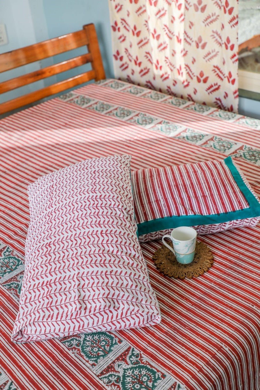 SootiSyahi 'Traditional Environs' Handblock Printed Cotton Bedsheet - SootiSyahi