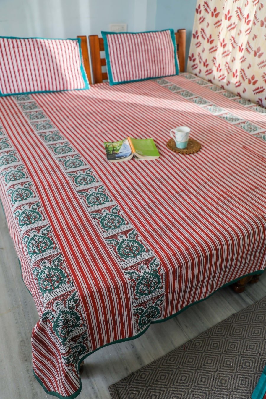 SootiSyahi 'Traditional Environs' Handblock Printed Cotton Bedsheet - SootiSyahi