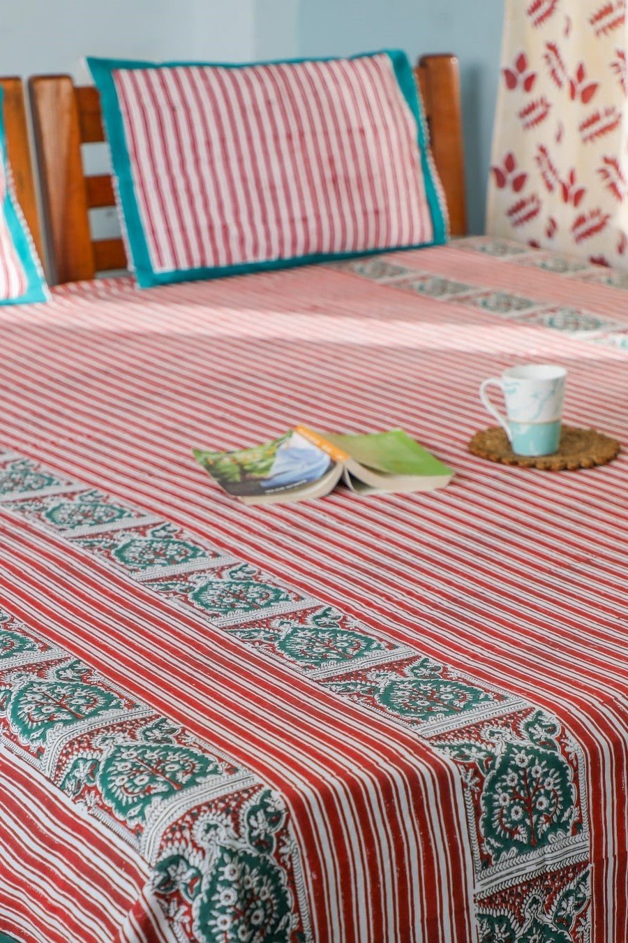 SootiSyahi 'Traditional Environs' Handblock Printed Cotton Bedsheet - SootiSyahi