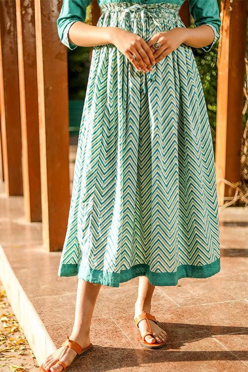 Sootisyahi 'Tropical Oasis' Azofree Handblock Printed Pure Cotton Dress - SootiSyahi