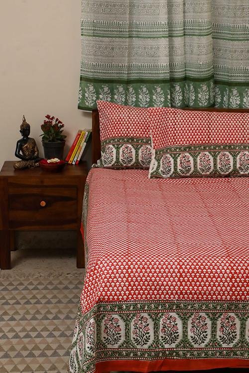 Sootisyahi 'Trumpet Creeper' Handblock Printed Cotton Bedsheet - SootiSyahi