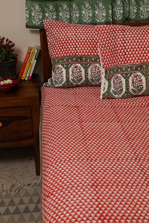 Sootisyahi 'Trumpet Creeper' Handblock Printed Cotton Bedsheet - SootiSyahi