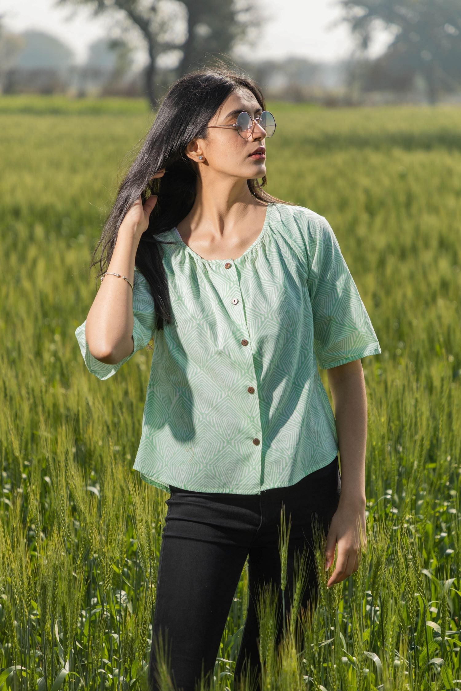 Sootisyahi 'Valley Breeze' Azofree Handblock Printed Pure Cotton Crop Top - SootiSyahi
