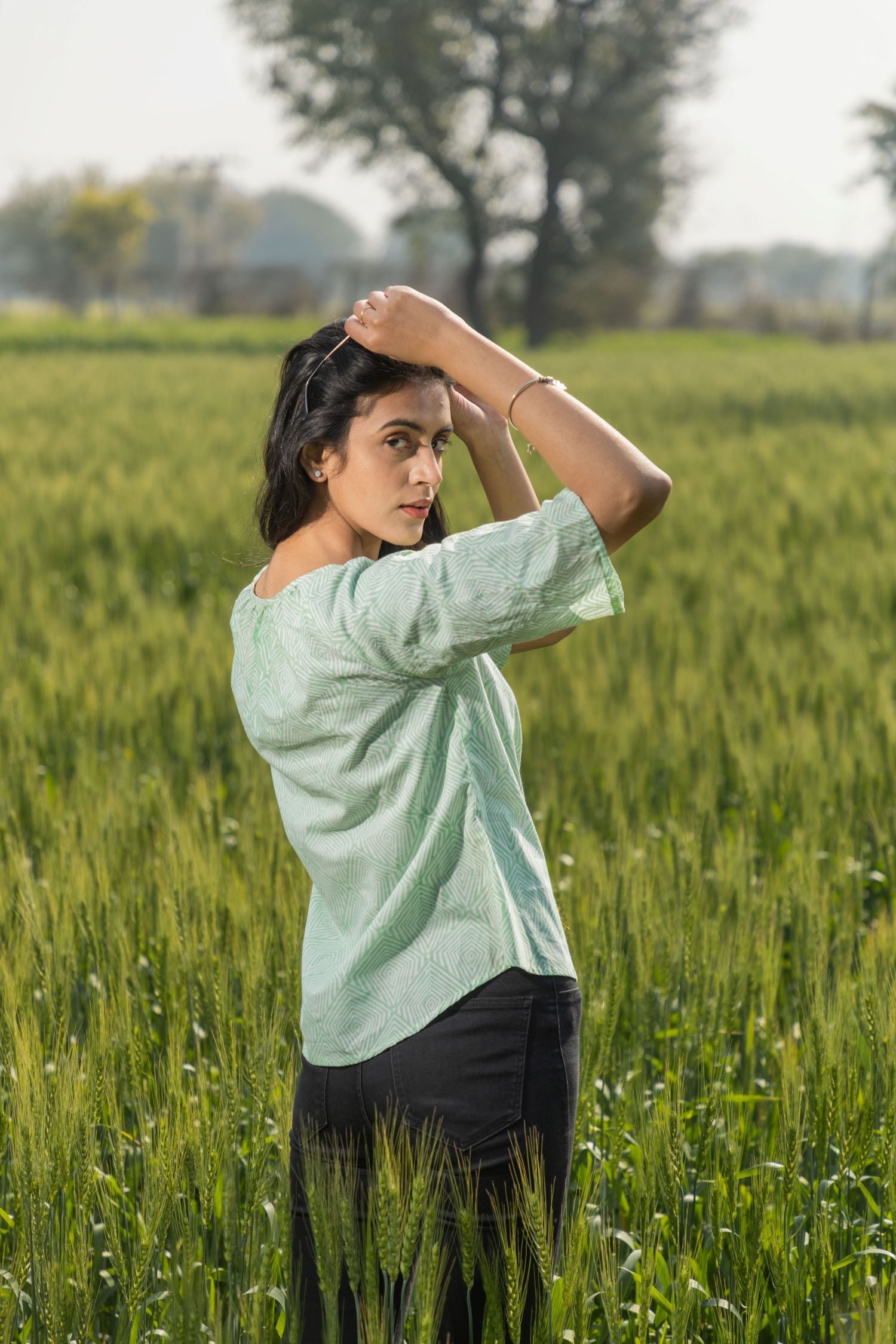 Sootisyahi 'Valley Breeze' Azofree Handblock Printed Pure Cotton Crop Top - SootiSyahi