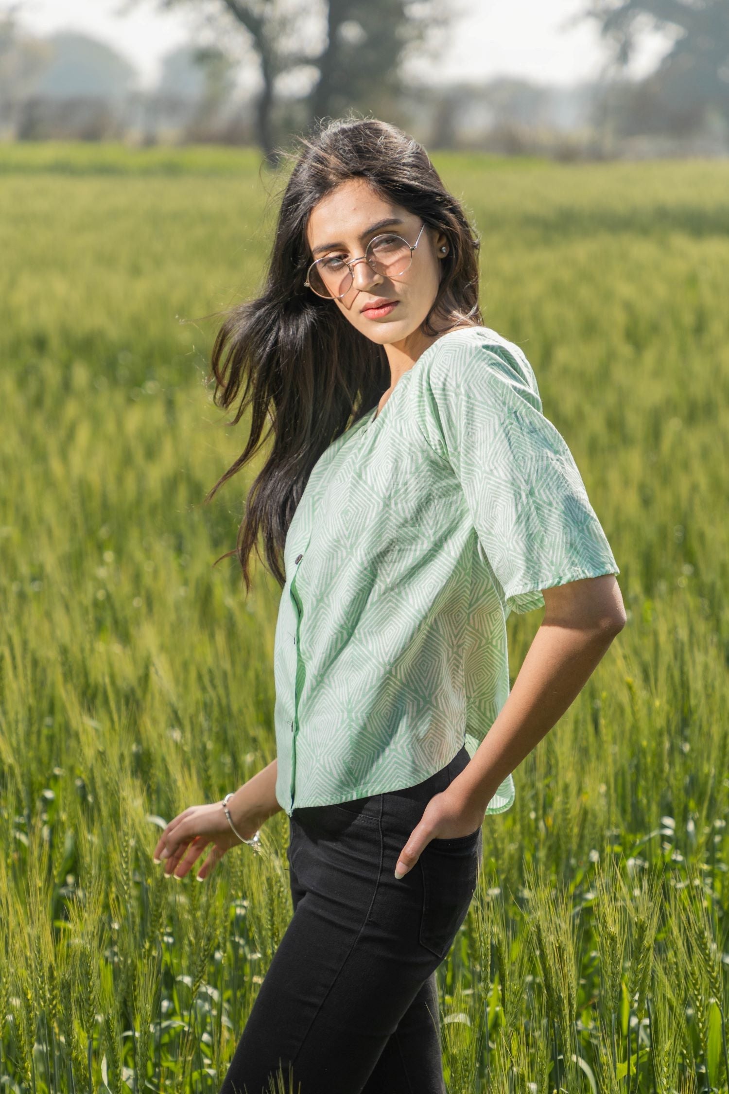 Sootisyahi 'Valley Breeze' Azofree Handblock Printed Pure Cotton Crop Top - SootiSyahi