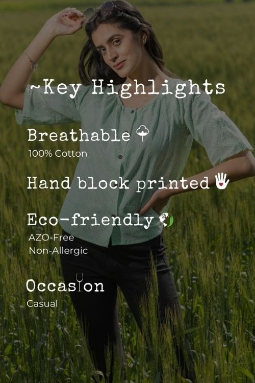 Sootisyahi 'Valley Breeze' Azofree Handblock Printed Pure Cotton Crop Top - SootiSyahi