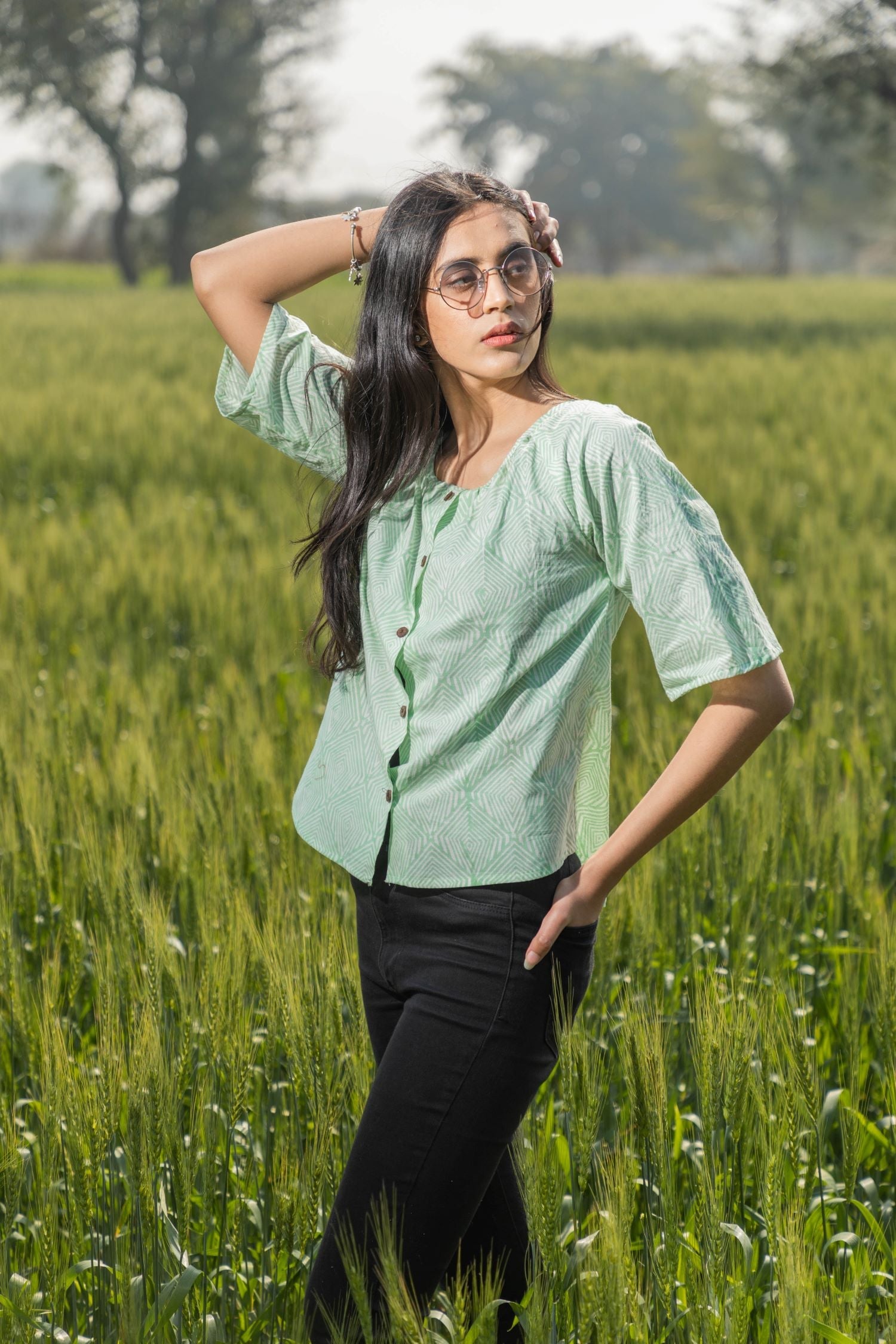 Sootisyahi 'Valley Breeze' Azofree Handblock Printed Pure Cotton Crop Top - SootiSyahi