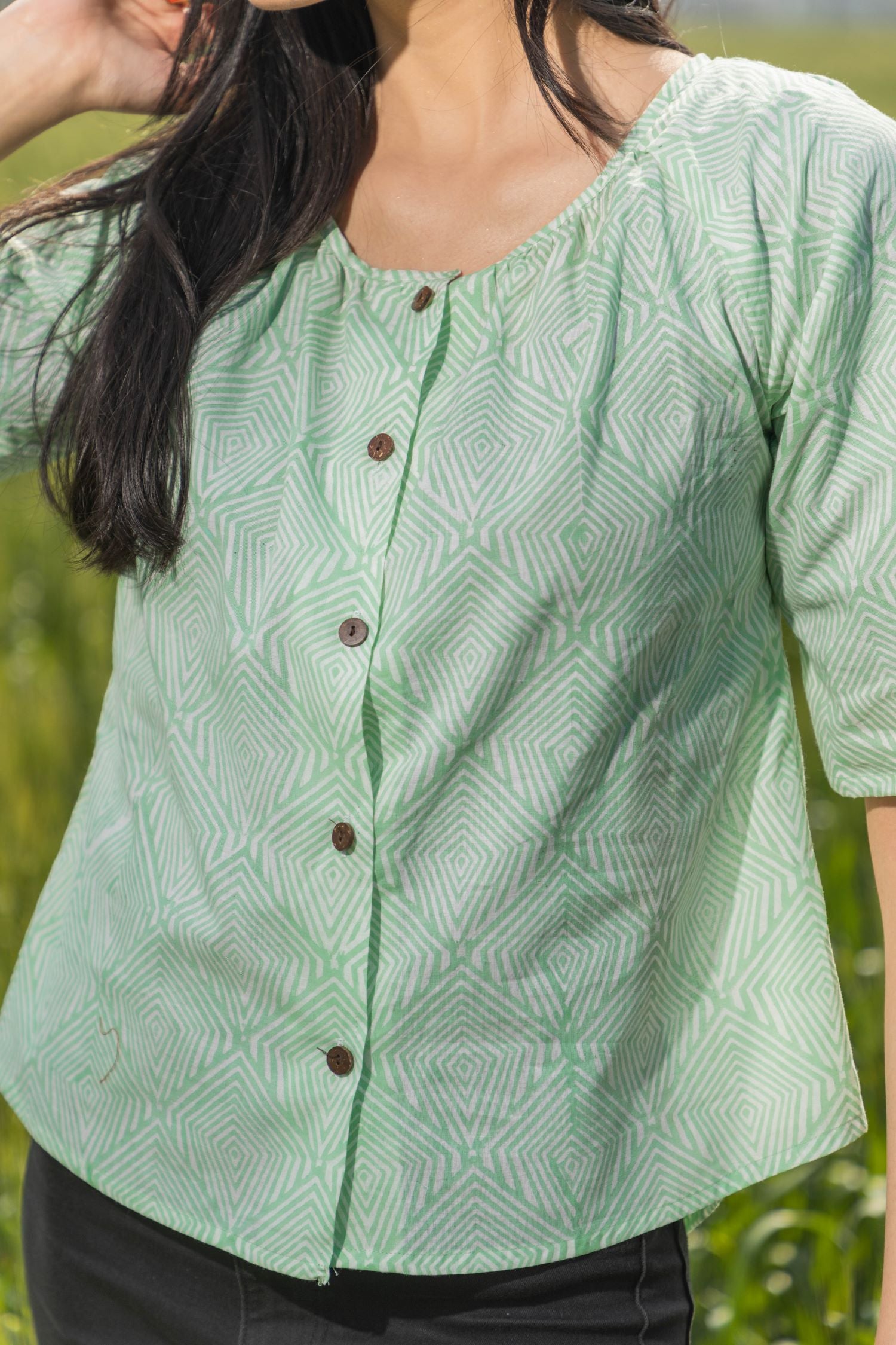 Sootisyahi 'Valley Breeze' Azofree Handblock Printed Pure Cotton Crop Top - SootiSyahi