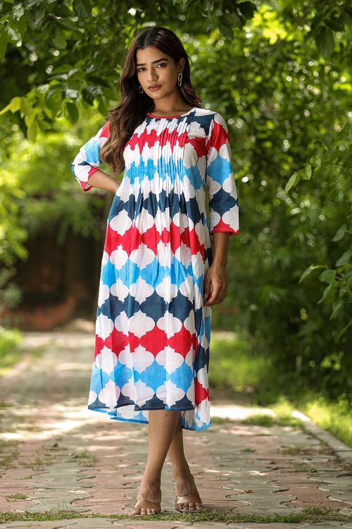 SootiSyahi 'Valley Of Flower' Block Printed Cotton Dress - SootiSyahi