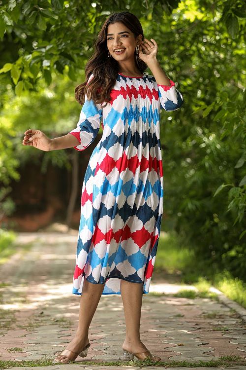 SootiSyahi 'Valley Of Flower' Block Printed Cotton Dress - SootiSyahi