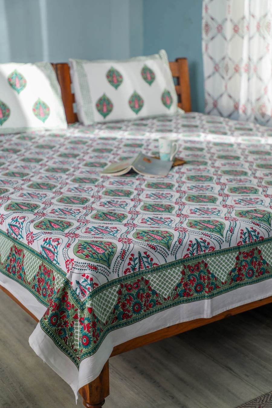 SootiSyahi 'Valley of flower' Handblock Printed Cotton Bedsheet - SootiSyahi