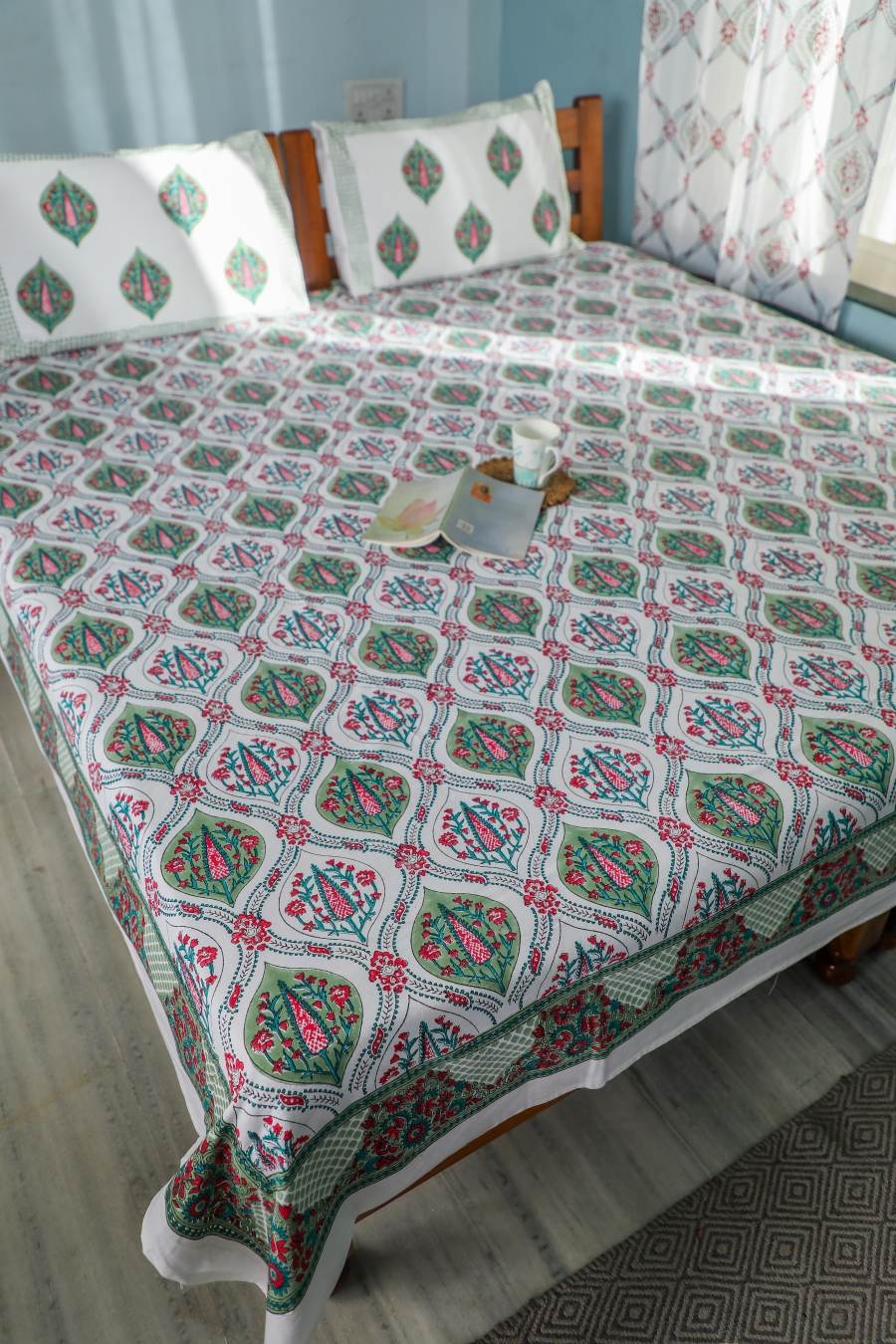 SootiSyahi 'Valley of flower' Handblock Printed Cotton Bedsheet - SootiSyahi