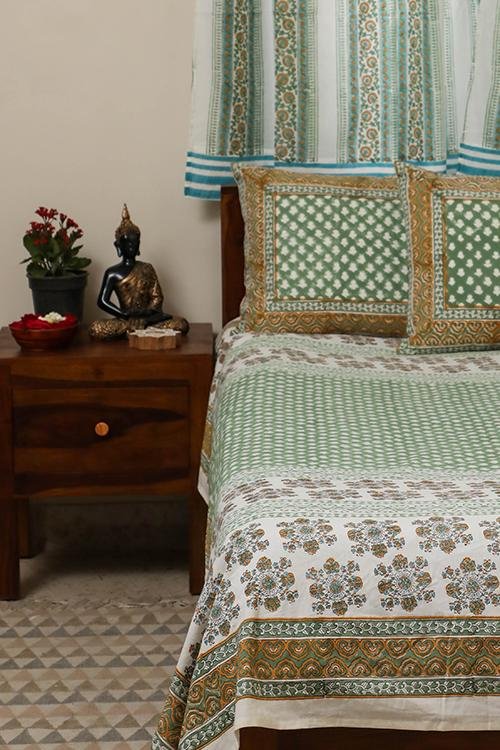 Sootisyahi 'Valley of Flowers' Handblock Printed Cotton Bedsheet - SootiSyahi